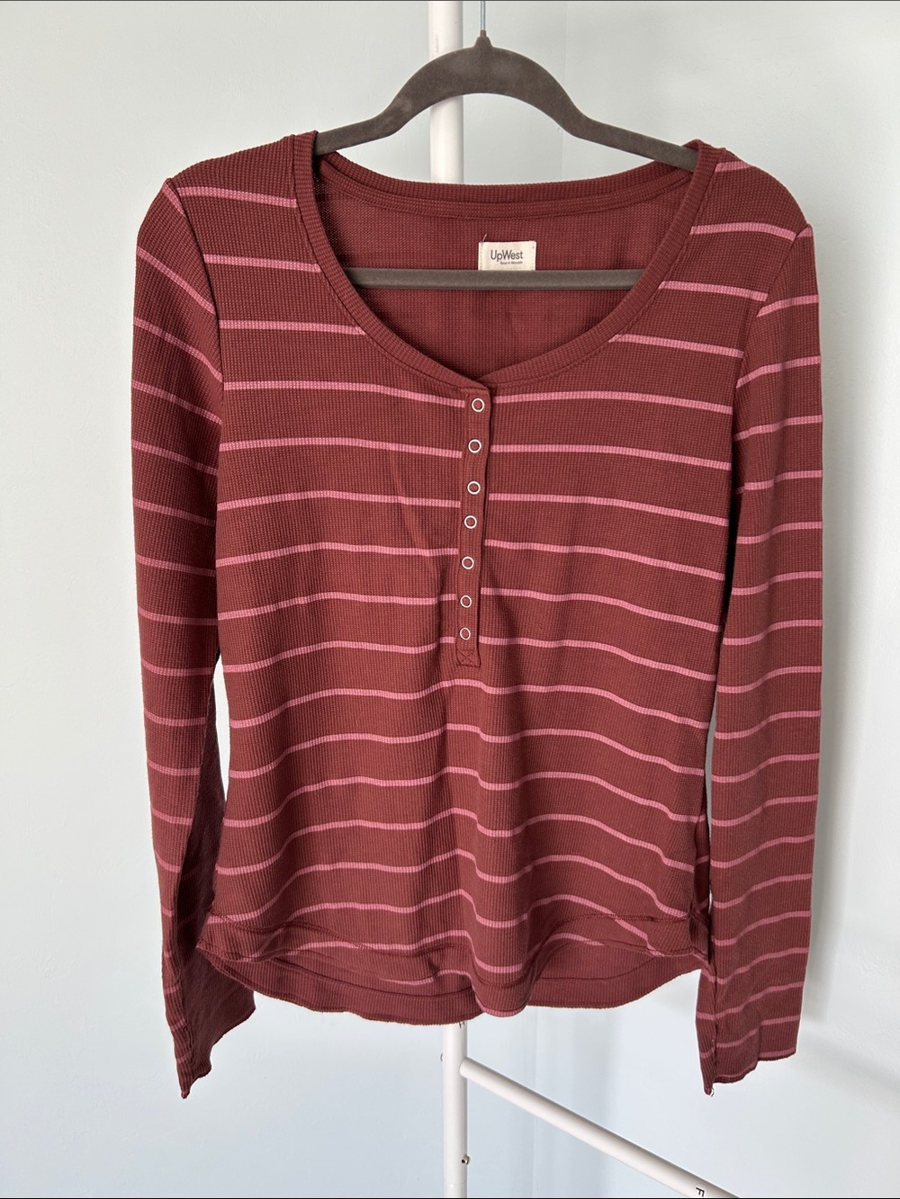 UpWest Burgundy and Pink Striped Long Sleeve Henley